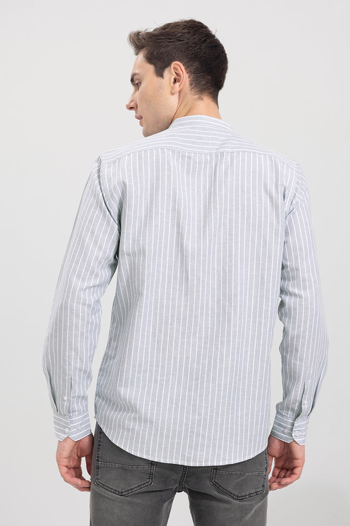 Mini Collar Light Grey Stripe Linen Shirt