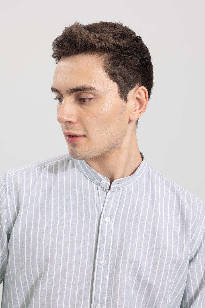 Mini Collar Light Grey Stripe Linen Shirt