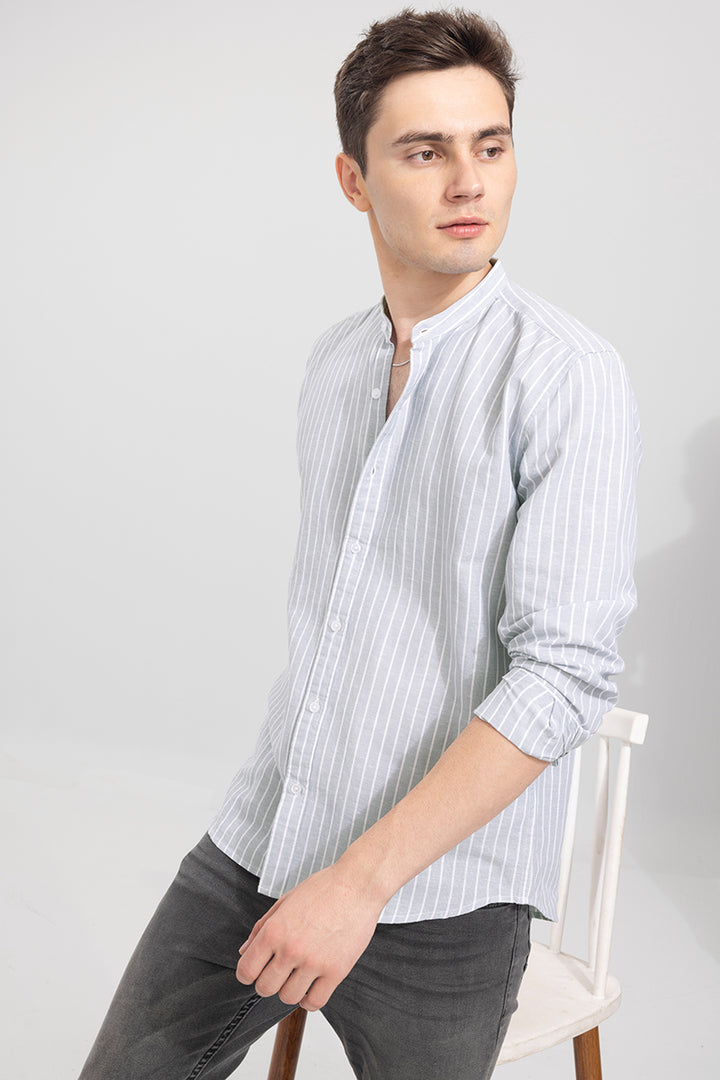 Mini Collar Light Grey Stripe Linen Shirt