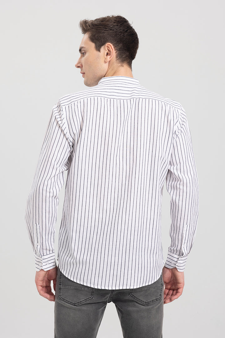 Mini Collar White Stripe Linen Shirt