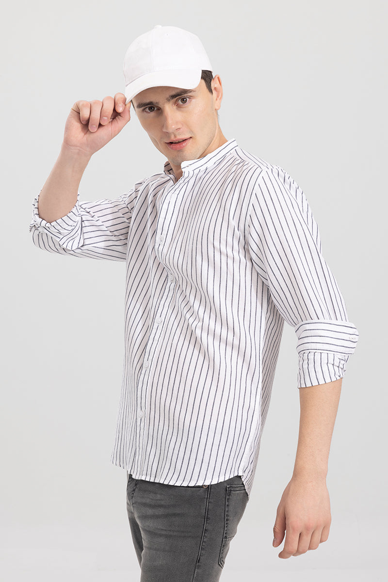 Mini Collar White Stripe Linen Shirt