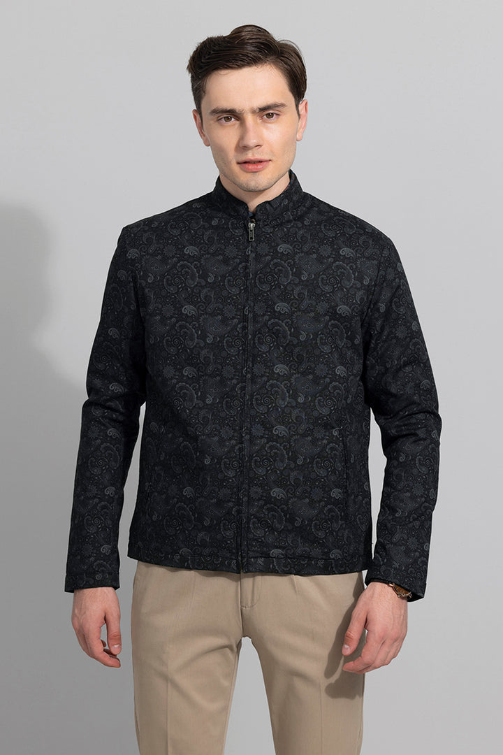 Roman Paisley Black Printed Jacket