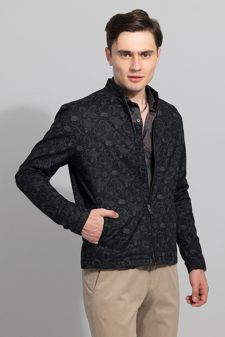 Roman Paisley Black Printed Jacket