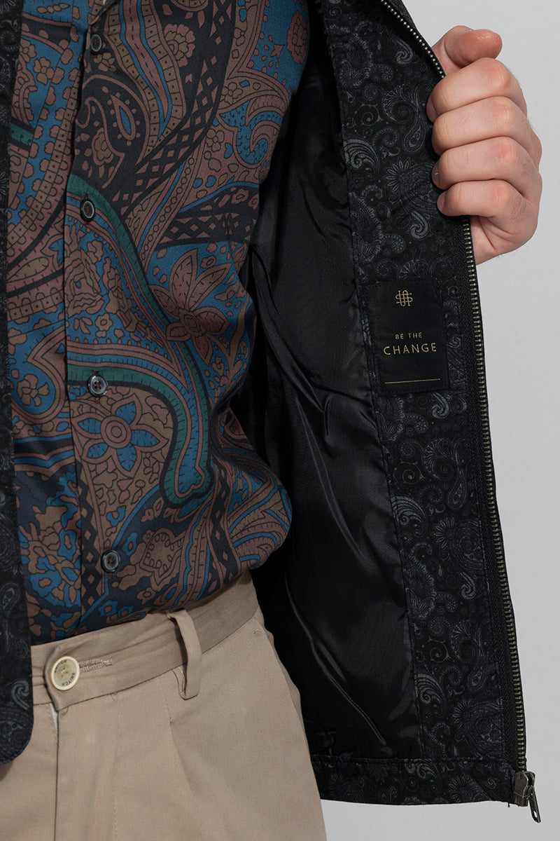 Roman Paisley Black Printed Jacket