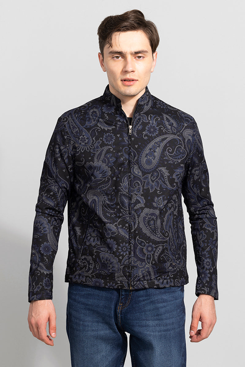 Buy Men's Urbane Paisley Black Printed Jacket Online | SNITCH
